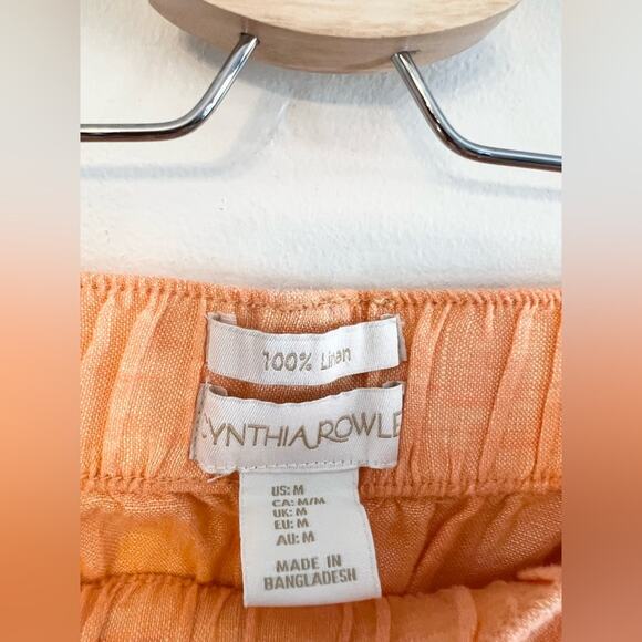 Cynthia rowley 100% linen pants orange cropped wide leg elastic waist linen M - Picture 4 of 7